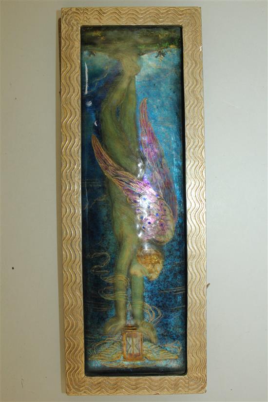 Ernestine Mills. An Arts & Crafts rectangular enamel plaque, enamel plaque 9.5 x 2.75in.